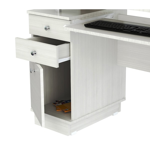 Computer WorkCentre w/Hutch 59.45 in. W Washed Oak Rectangular 2 -Drawer